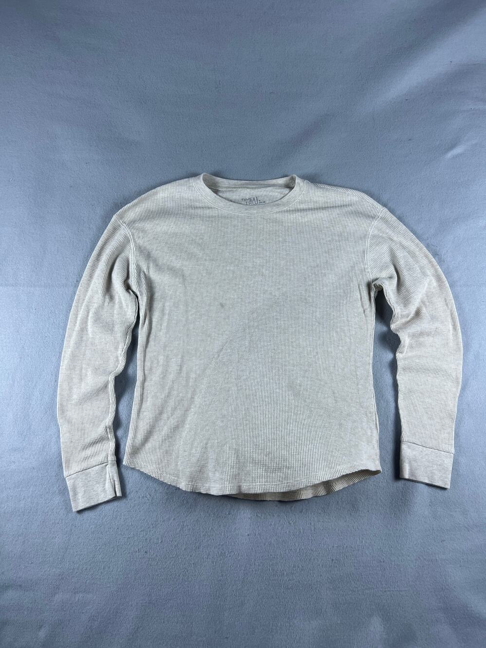 Time and Tru Thermal Shirt Womens L Beige Long Sleeve Crewneck Waffle Knit Shirt